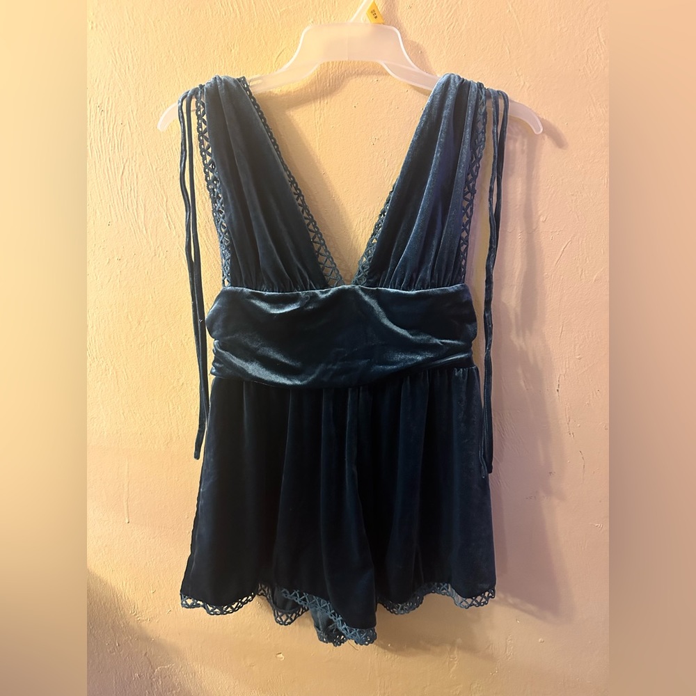 Cider turquoise velvet romper